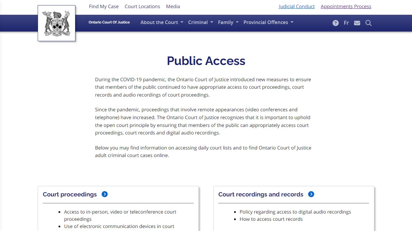 Public Access - Ontario Court of Justice