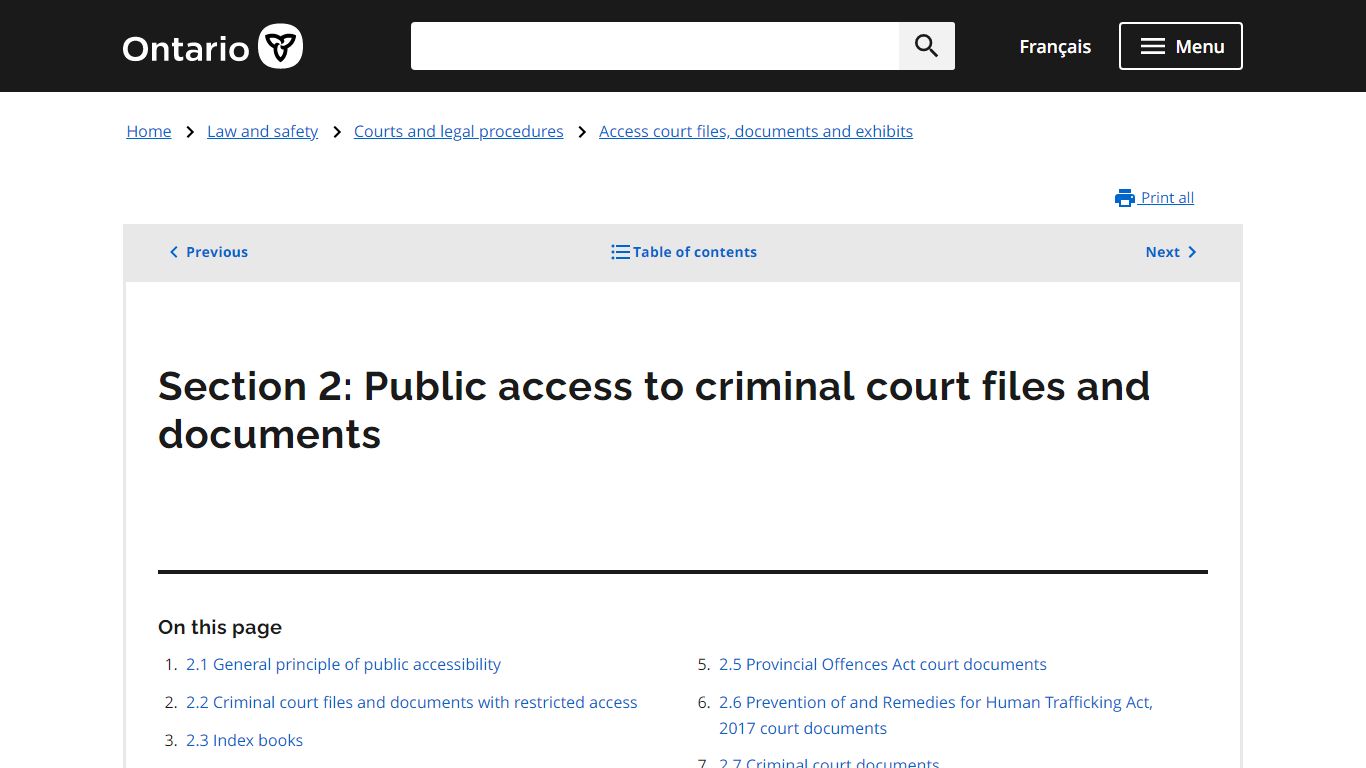 Section 2: Public access to criminal court files and documents